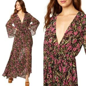Misa Los Angeles Floral Maxi Dress - Black and Pink
